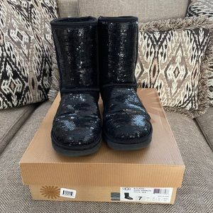 Black Sequin Classic Short Ugg Boots - Size 7